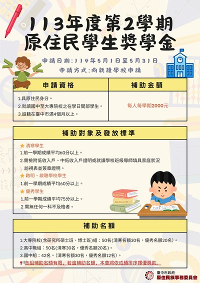 113年第2學期原住民學生獎學金